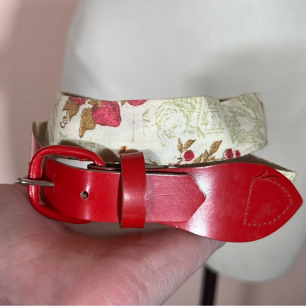 Vintage Strawberry Girl girl red cream Victorian Toile Cottagecore Skinny Belt